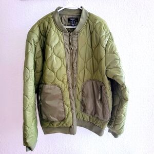 Brand New Quilted Quilted Bomber Jacket Avocado Olive Green